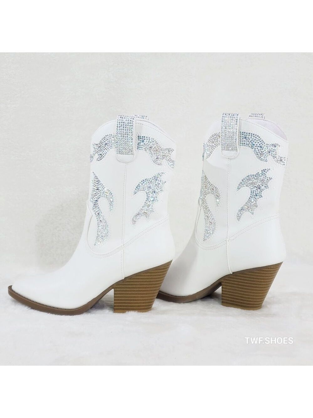 Patty White Multi Sparkle Rhinestones Country Glam Western Cowgirl Ankle Boots
